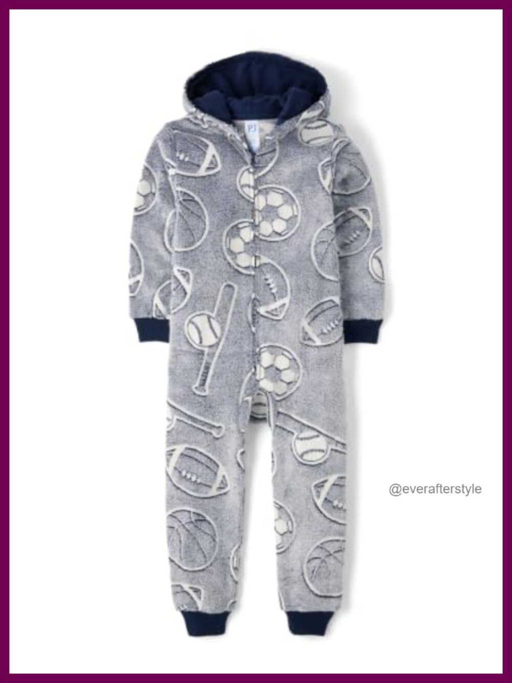 Boys Long Sleeve Fleece Hooded Zip Front One Piece Pajamas